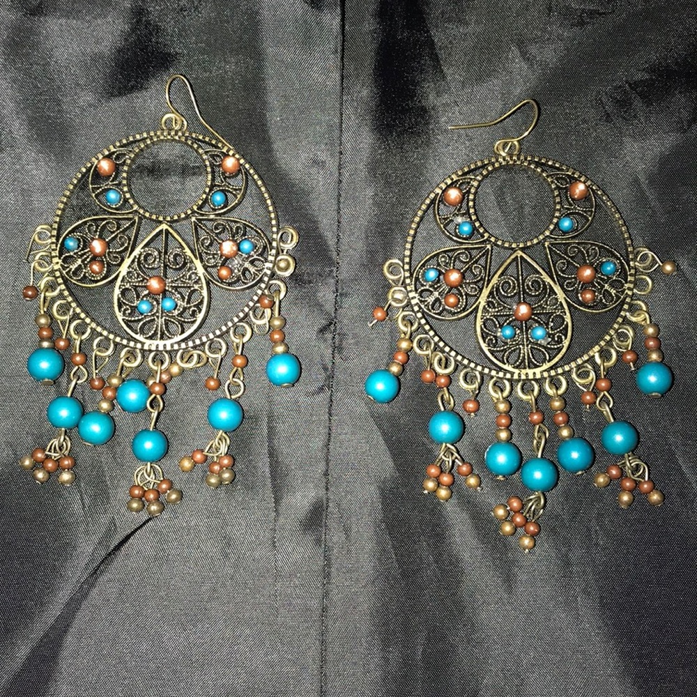 Bronze and blue beaded earrings